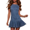 Back Tie Cut-Out Denim Pleated Minidress