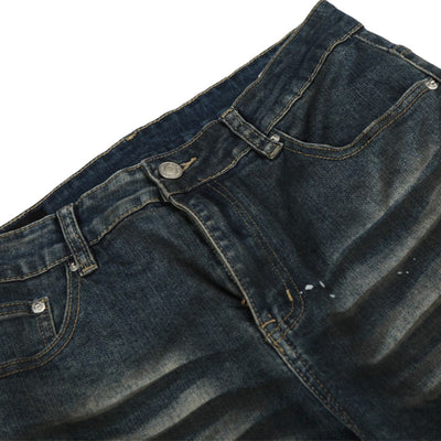 Men's Distressed Paint Splatter Denim Pants Vintage Loose Flare