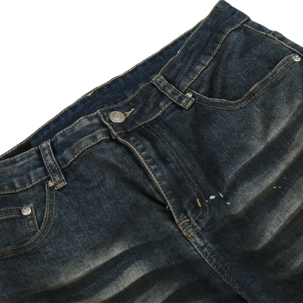 Men's Distressed Paint Splatter Denim Pants Vintage Loose Flare
