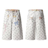 Washed Rabbit Print Polka Dot Bow Detail Relaxed Wide-Leg Bermuda Shorts