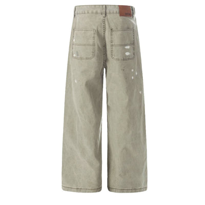 Faded Splatter-Wash GradientBaggy Wide-Leg Cargo Pants
