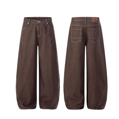 Vintage Washed Curved Seam Baggy Wide-Leg Cargo Jeans