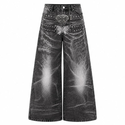 Butterfly Stud Barrel Leg Denim Jeans