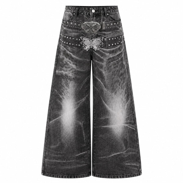 Butterfly Stud Barrel Leg Denim Jeans