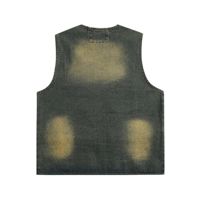 Relaxed Washed Denim Tactical Vest