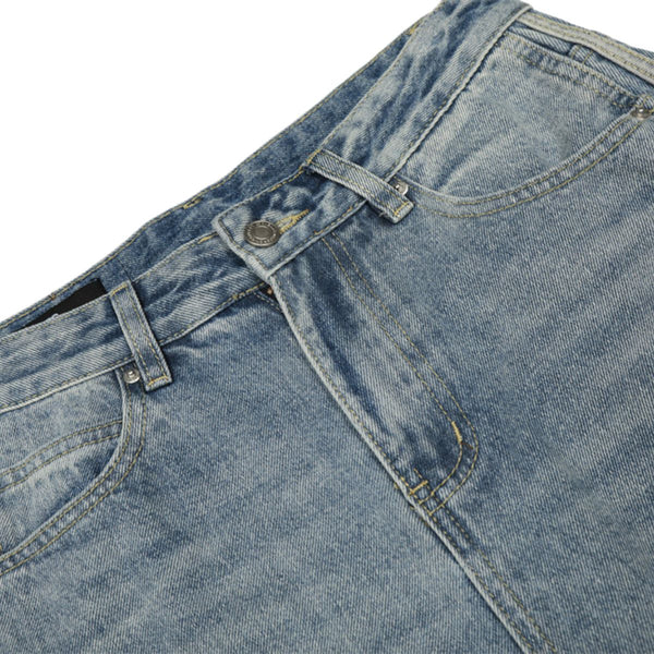 Men's Washed Distressed Denim Pants Vintage American Loose Wide Leg