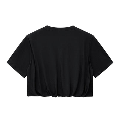 Double-Layer Bubble-Hem Cropped Streetwear Tee