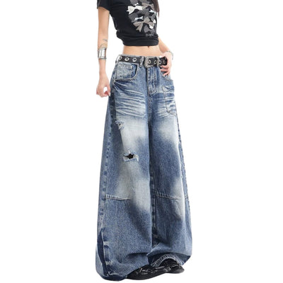 Distressed Pocket Barrel Leg Denim Jeans