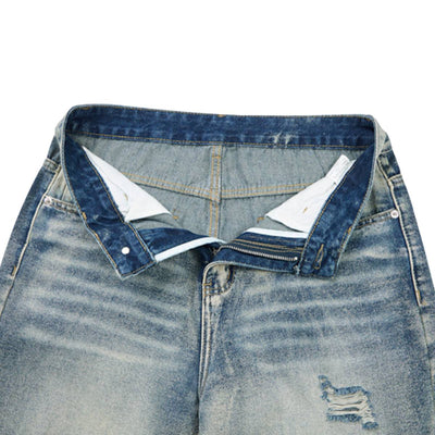 Retro Bleached Ripped Loose Fit Wide Leg Jeans