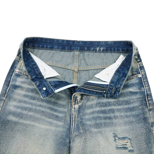 Retro Bleached Ripped Loose Fit Wide Leg Jeans