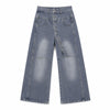 Asymmetric Button Curved Seam Wide Leg Denim Jeans