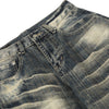 Men's Washed Faded Wide Leg Curved Denim Pants Distressed Punk