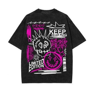 Keep Smiling Graffiti Washed Tee-INNBLAC