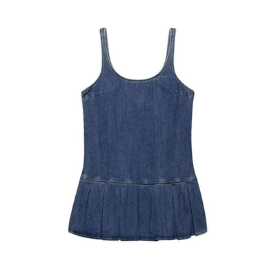 Strappy Pleated Denim Mini Dress