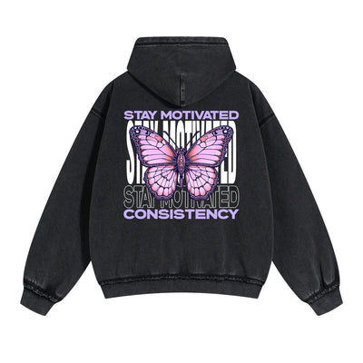 Stay Motivated Butterfly Urban Double Slider Zip Hoodie-INNBLAC