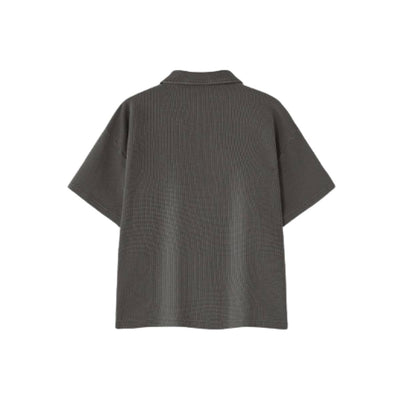 Vintage Snow Washed Waffle Knit V-Neck Polo Tee