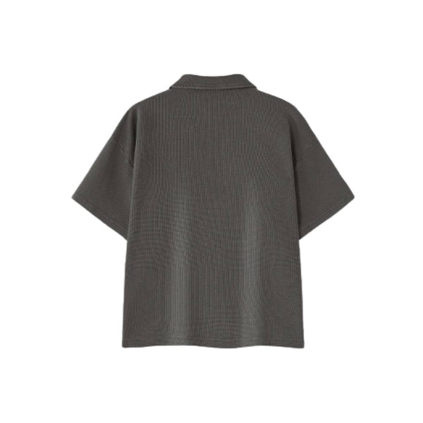 Vintage Snow Washed Waffle Knit V-Neck Polo Tee