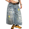 Graffiti Print Loose Fit Denim Shorts