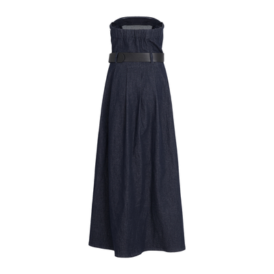 Women's Strapless Belted Denim Maxi Dress