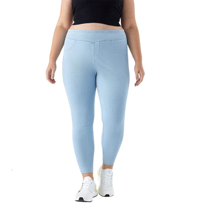 Plus Size Women High Waist Butt Lifting Dual Pockets Denim Yoga Pants