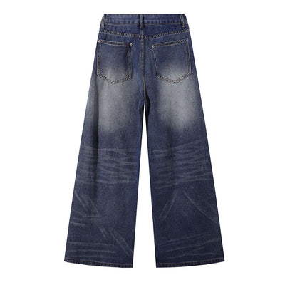 Front Pocket Embroidered Washed Wide Leg Jeans