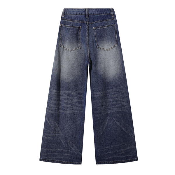 Front Pocket Embroidered Washed Wide Leg Jeans