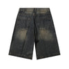 Knee Patch Design Vintage Washed Denim Shorts
