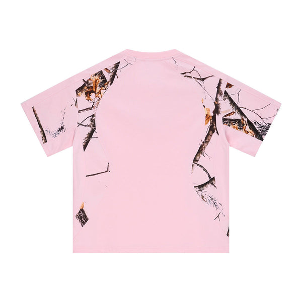 Pink Camo Raglan Sleeve Nature Print Casual Tee