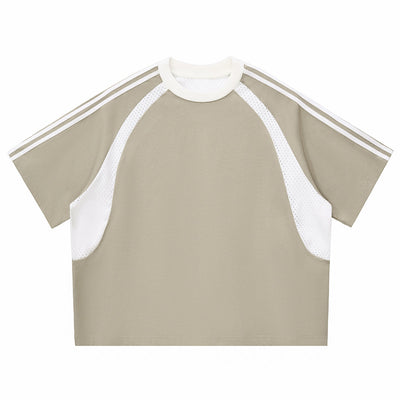 Raglan Sleeve Mesh Panel Sporty Tee