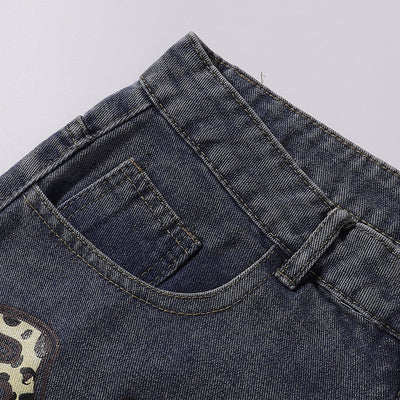 Leopard Star Patch Wide-Leg Denim Jeans