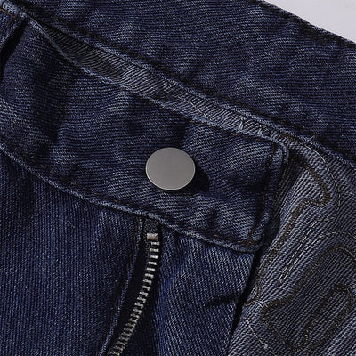 Vintage Style Embroidered Washed Wide Leg Pants