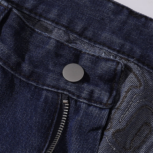 Vintage Style Embroidered Washed Wide Leg Pants