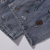 Embroidered Blue Wide Leg Distressed Denim Jeans