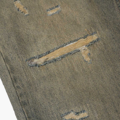 Mud Blue Distressed Wide-Leg Jeans