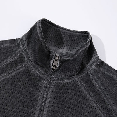 Lightweight Mesh Stand Collar Elastic Hem Zip Jacket