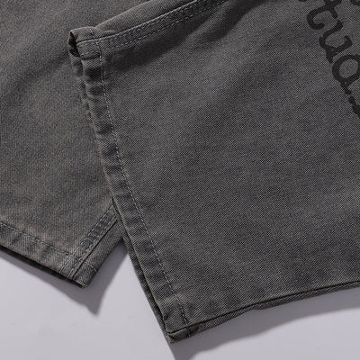 Wide Leg Black Bold Letter Print Jeans