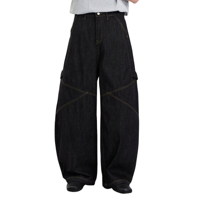 Washed Contrast-Stitch Baggy Relaxed Carpenter Denim Pants