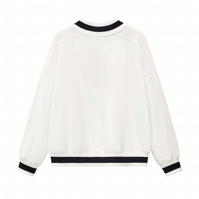 Contrast Trim V-Neck Pullover Sweatshirt