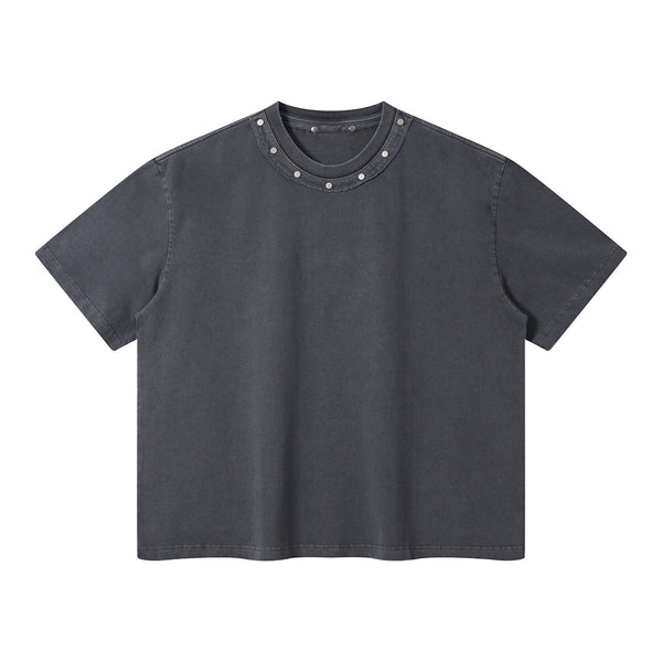 Rivet Detail Washed Boxy Fit T-Shirt