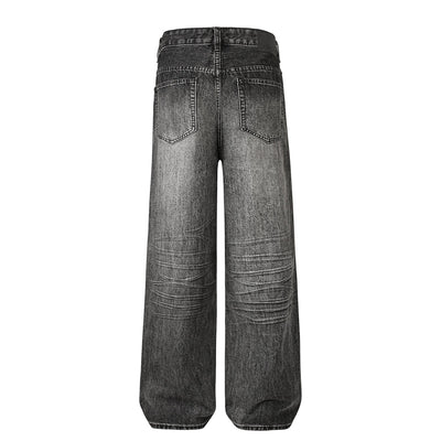 Gradient Fade Knee-Ripped Baggy Jeans