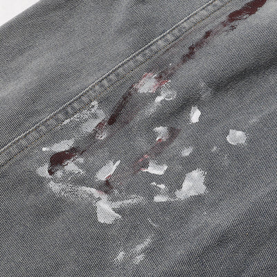 Paint-Spray Ripped Denim Trucker Jacket