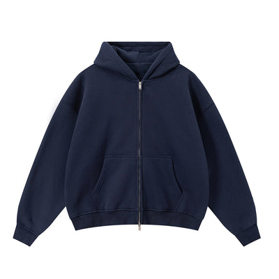 Soft Cotton Fleece Zip Up Hoodie Kangaroo Pockets