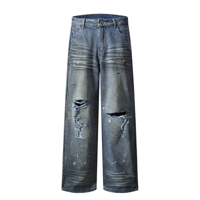 Wrinkle Wash Retro Ripped Baggy Jeans