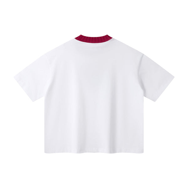 Oversized Color-Block Ribbed Collar Comfortable Tee