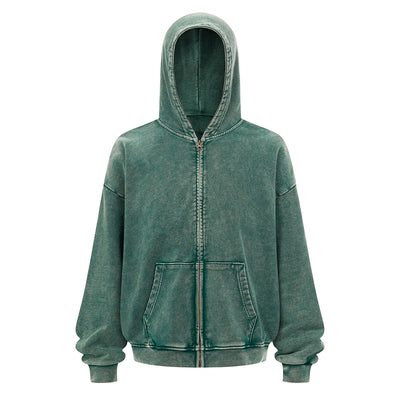 Double Yarn Vintage Washed Zippered Comfort Hoodie