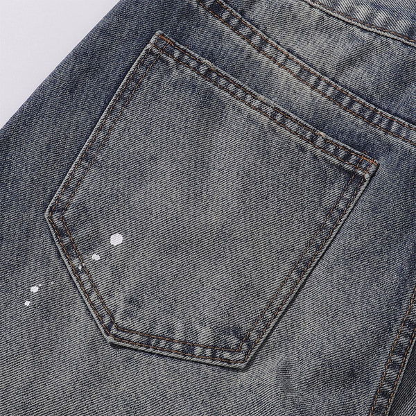 Wide Leg Distressed Paint Splatter Denim Jeans