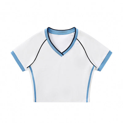 Contrast V-Neck Slim Fit Cropped Y2K Tee