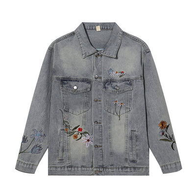 Floral Embroidery Denim Trucker Jacket