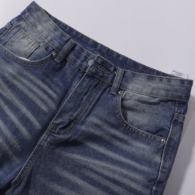 Vintage Wash Whisker Faded Straight Leg Jeans