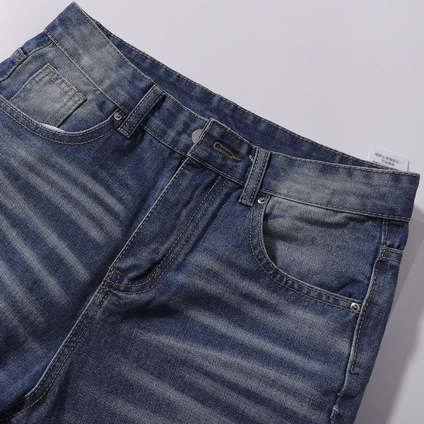 Vintage Wash Whisker Faded Straight Leg Jeans